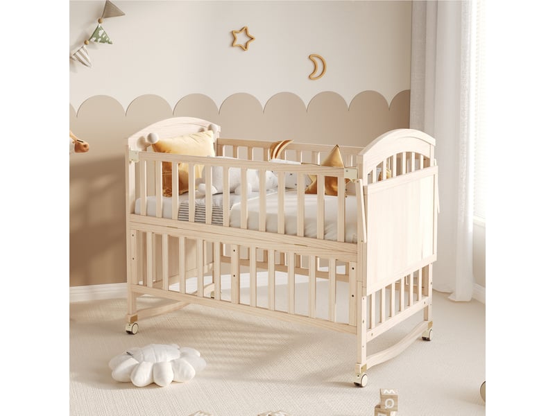 Lit bébé 60 x 120 cm -lit multifonctionnel 60 x 120- hauteur réglable - avec table pliante - bois - beige - Conforama D