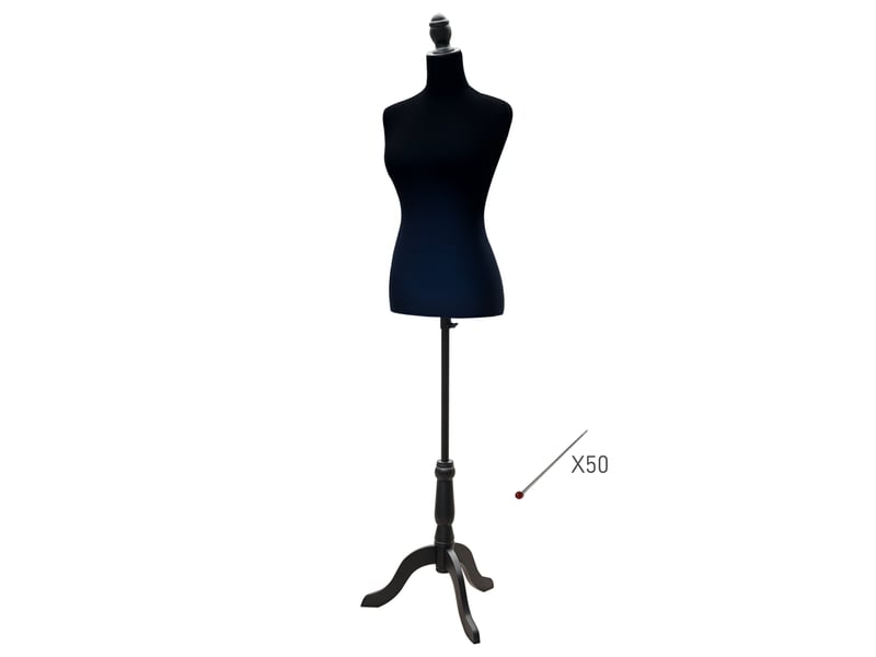  Mannequin de couture ajustable 130-168 cm avec trépied en bois pour la photographie de mode et la présentation de vêtements - noir  - Conforama A
