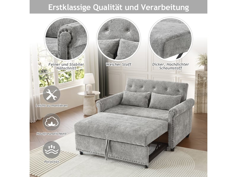  Canapé convertible 2 places gris, canapé multifonction 3 en 1 en tissu chenille avec dossier inclinable et lit d'appoint, 120x80x82cm  - Conforama R