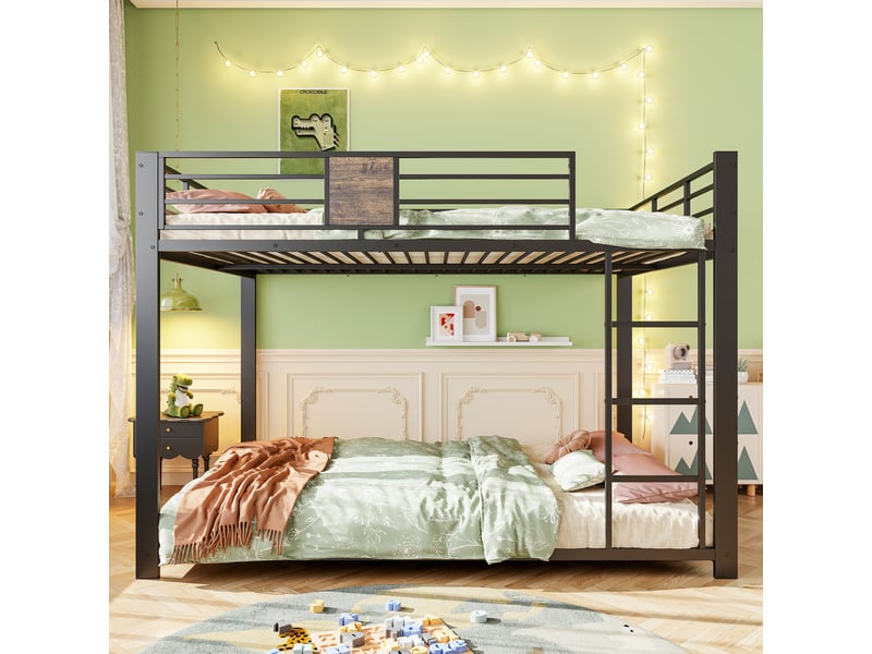  Lit superposé 140x200 cm en métal avec échelle réversible gauchedroite, barrières de sécurité et structure basse - noir  - Conforama D