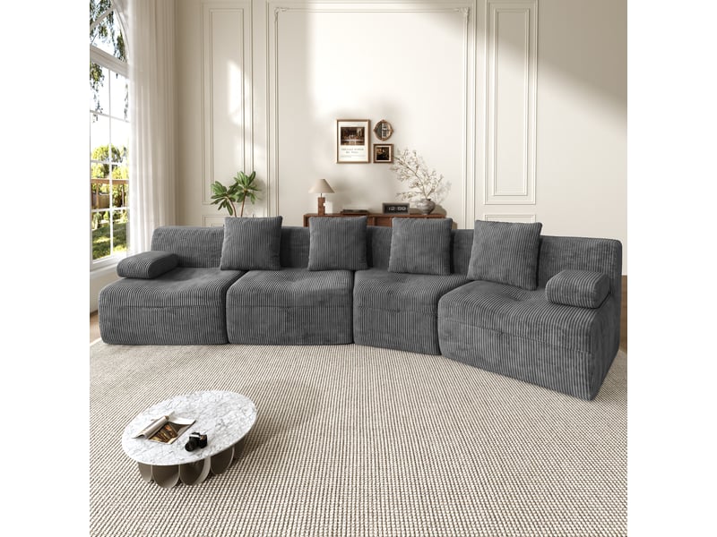  Canapé modulable, canapé 4 places, en velours tricoté, sans montage, pour salon et séjour, format compressé  - Conforama A