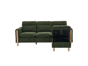 Canapé d'angle réversible fixe <strong>KORFEE</strong> <strong></strong> 3 places Tissu vert avec coffre de rangement
