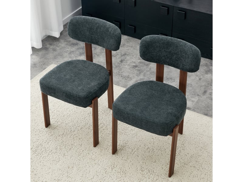  Lot de 2 chaises de salle à manger vintage modernes en lin noir, dossier courbé et confort rembourré  - Conforama D
