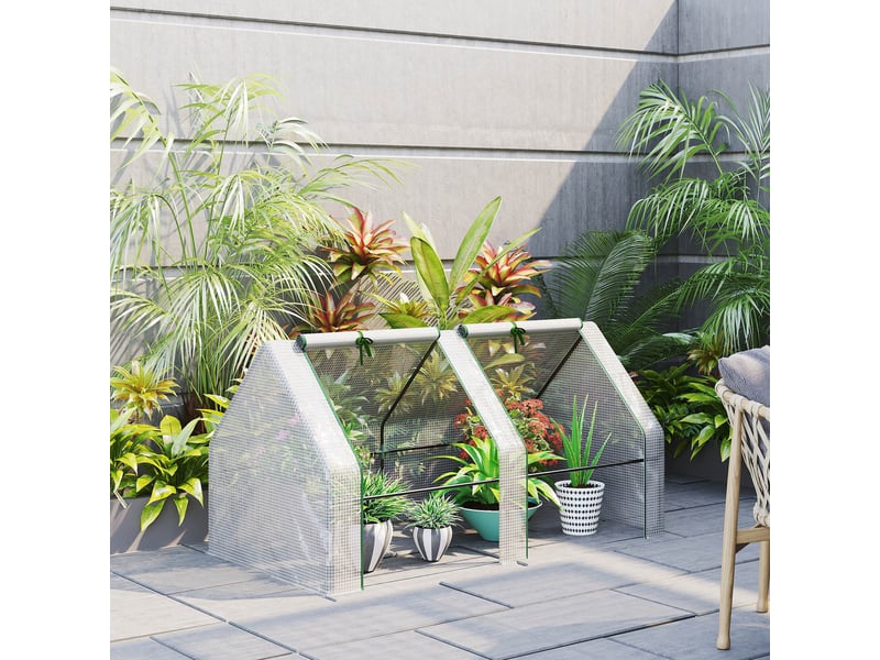  Mini serre de jardin mini serre tunnel 180l x 90l x 90h cm toit pointu acier pe 140 gm² anti-uv fenêtres avec  - Conforama C