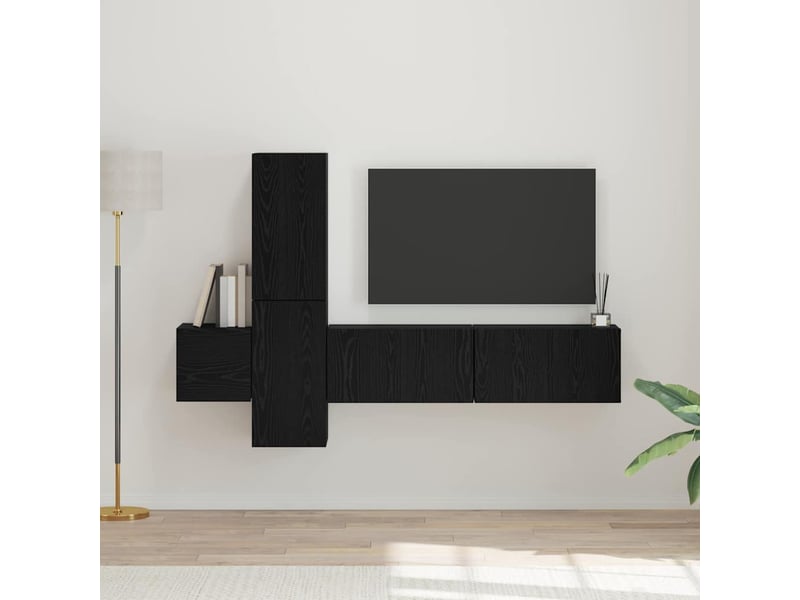  Ensemble meuble tv - banc tv - meuble de rangement 5 pcs chêne noir bois d'ingénierie  - Conforama B