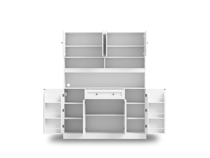  Buffet de cuisine avec 8 portes, plan de travail et prise électrique 140x40x185 cm blanc  - Conforama D