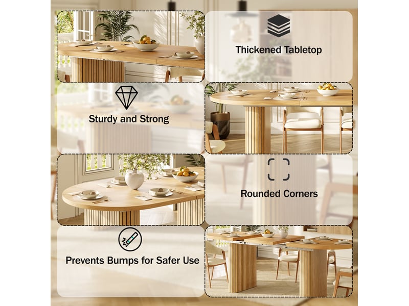 Table de salle à manger extensible avec rallonge, structure stable et coins arrondis pour salle à manger - Conforama E