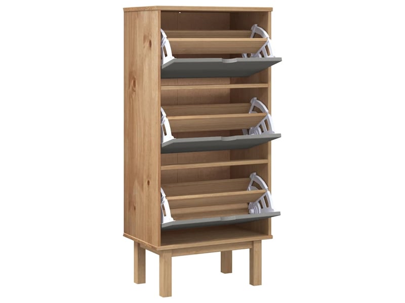  Meuble à chaussure, armoire à chaussures otta et 3 tiroirs marron et gris bois pin  - Conforama C