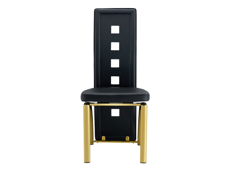  Chaises de salle à manger design lot de 6, simili cuir noir perforé, pieds métal doré, hauteur 102,5 cm, pour salle à manger ou salon moderne  - Conforama A