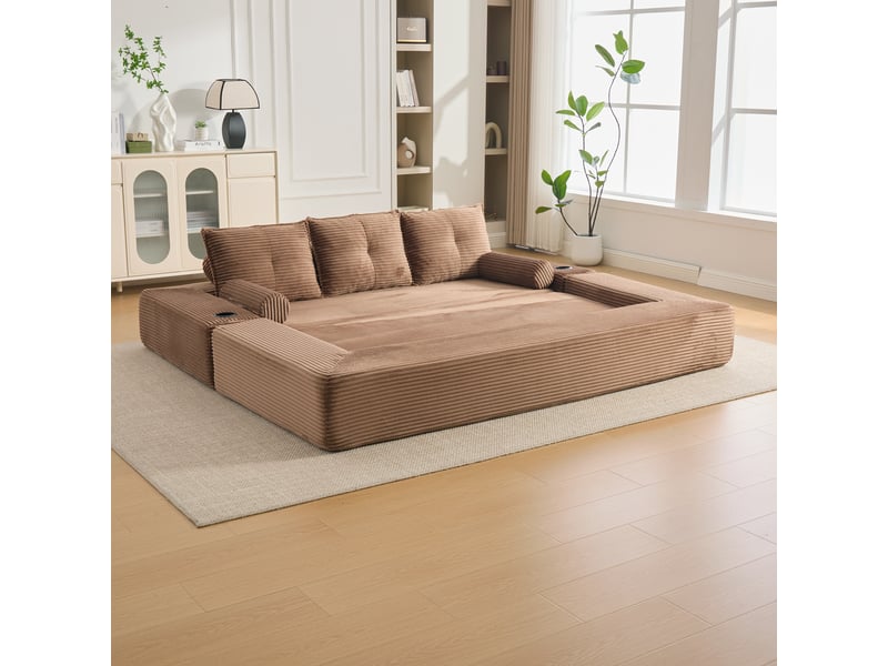 Canapé-lit 232x98x80 cm, ressorts, velours côtelé marron - Conforama B