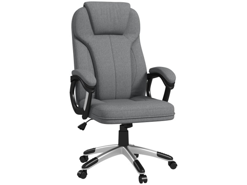  Chaise de bureau ergonomique en lin gris, appui-tête, accoudoirs, inclinable, 66x75x110-120 cm  - Conforama A