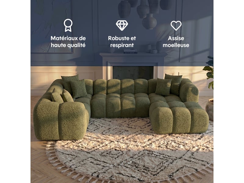  Canapé nuage en u convertible en bouclette vert - alba - morphea  - Conforama C