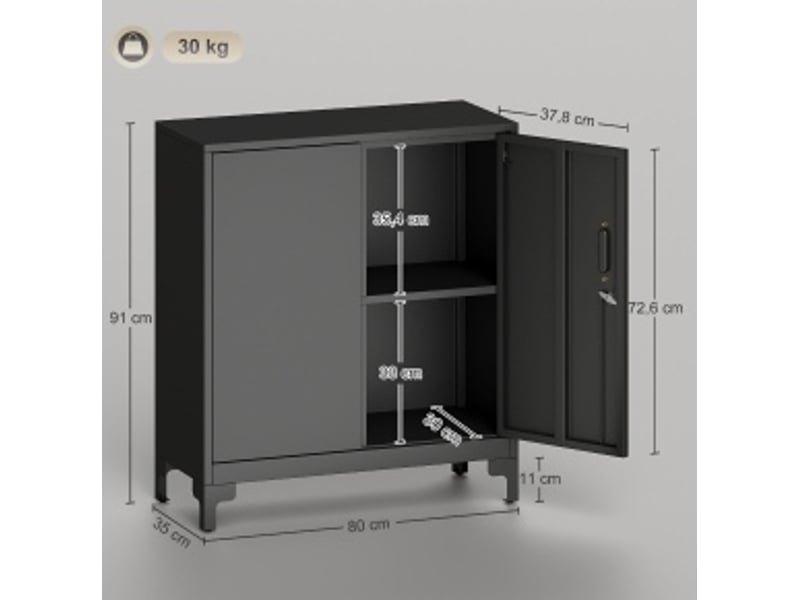 Armoire de bureau en métal 80 x 35 x 91 cm – noir – 2 niveaux de rangement, portes verrouillables  - Conforama C