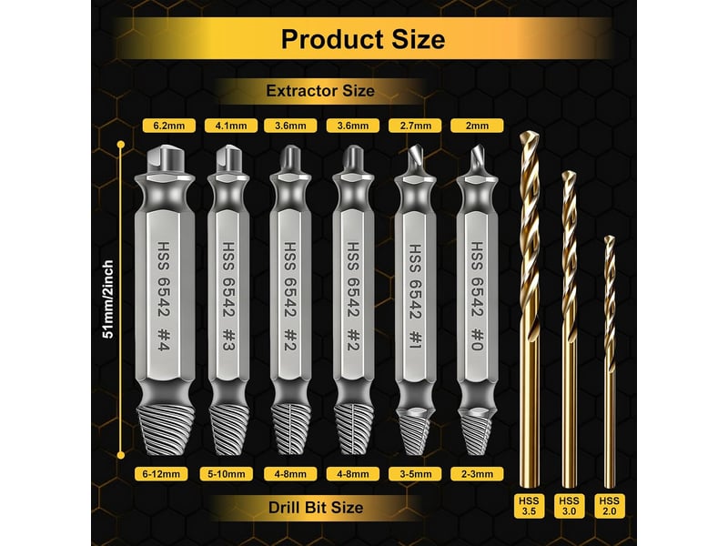  Lot de 9 extracteur de vis, 6 extracteur de vis double tête hss  - Conforama B