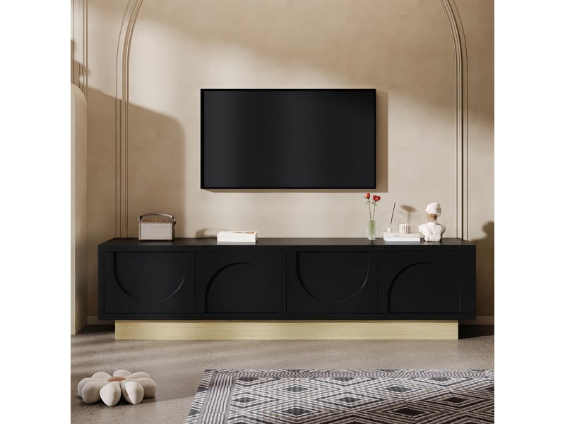  Meuble tv noir 175 cm, portes arrondies et rangement généreux  - Conforama E