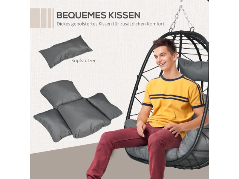  Fauteuil suspendu en rotin avec support, coussin, housse imperméable, 195 cm, 150 kg  - Conforama D