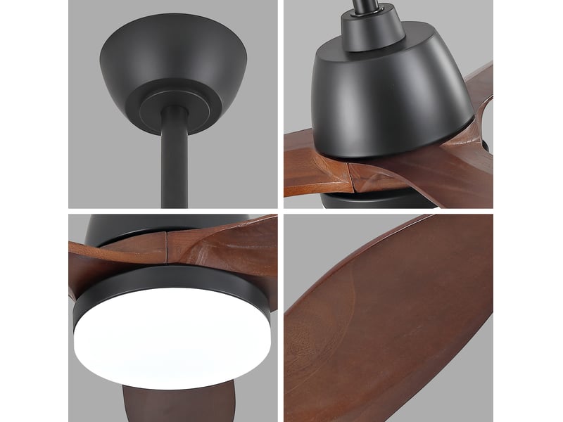  Ventilateur de plafond 107 cm noir et noyer foncé, bois et fer, led dimmable 3 teintes, moteur dc réversible  - Conforama E