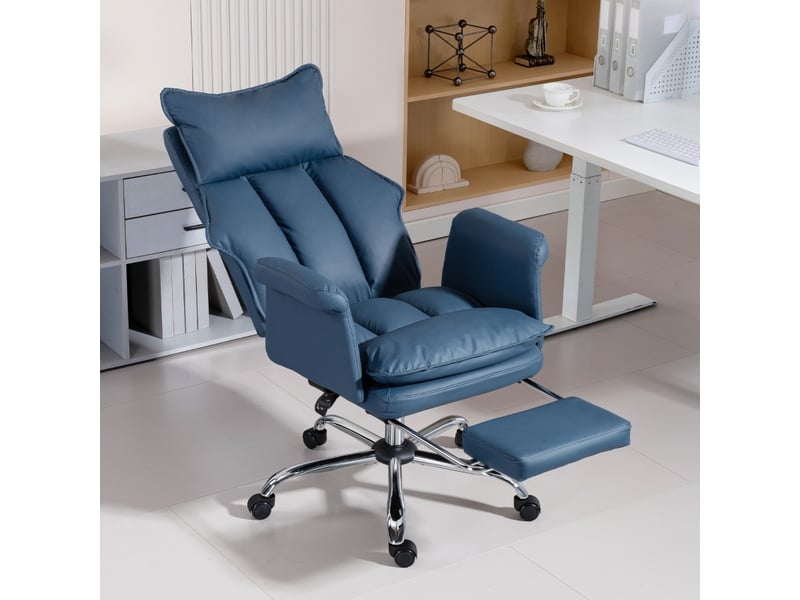 Fauteuil de bureau teret inclinable avec repose pieds cuir synthétique bleu - Conforama C