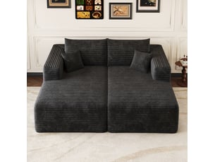 Canapé modulable convertible modenvie 2 places en velours côtelé noir 180 x 151 x 58 cm