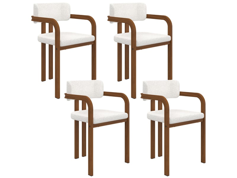  Lot de 4 chaises de salle à manger, fauteuils de table esma en métal effet noyer et tissu bouclette avec accoudoirs  - Conforama A