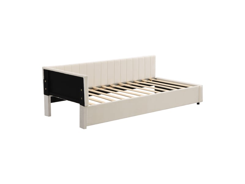 Lit banquette 90x200 cm multifonction en velours beige, rembourré avec sommier à lattes  - Conforama D