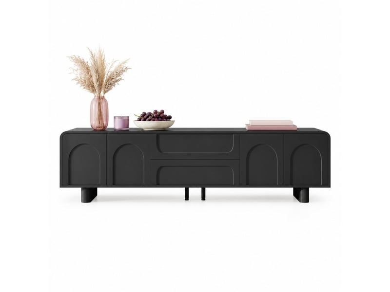  Meuble tv 180 x 40 x 46 cm noir, 4 portes, 2 tiroirs et passe-câbles  - Conforama A