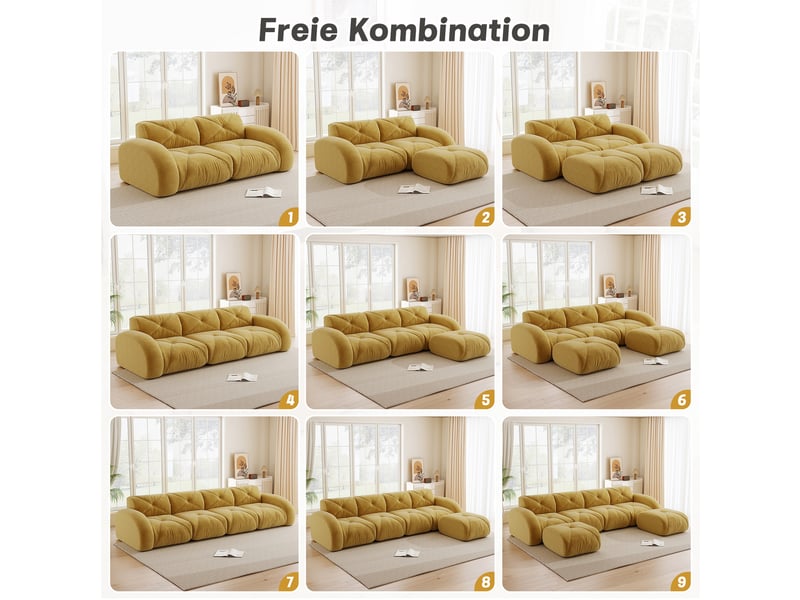  Canapé droit en tissu jaune, 3 places, 281 cm, sans structure rigide W3325S00345 - Conforama E
