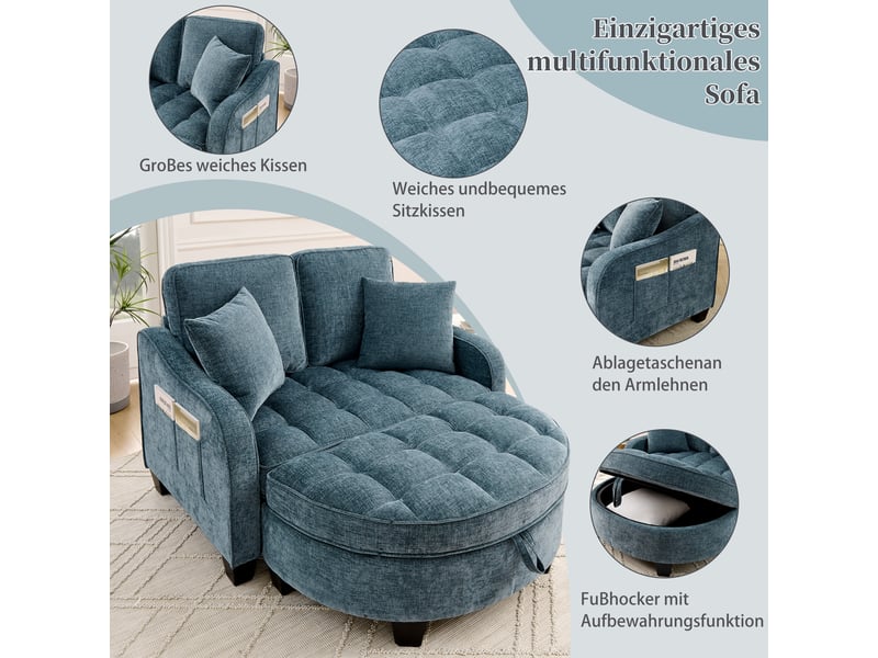  Canapé convertible, canapé-lit – en tissu, avec pouf, bleu  - Conforama D