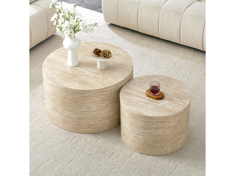  Set de 2 tables basses rondes gigognes avec rangement – mdf aspect bois – ø 62,8 et 44 cm  - Conforama C