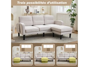 Canapé d'angle - 3 places - méridienne réversible - combinaison libre - l avec méridienne - 204x136x80cm - beige