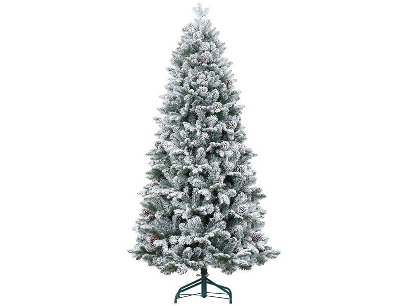  Sapin de noël artificiel 180 cm arbre de noël avec support en métal 1489 branches enneigées, pommes de pin, vert  - Conforama B
