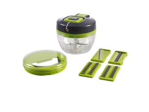 Mini hachoir manuel 500ml, mixeur hachoir coupe oignon manuel, 3-en-1 coupe legumes multifonctions avec une lame julienne (vert)