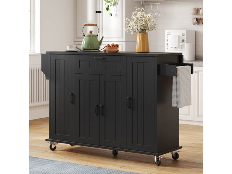  Desserte de cuisine à plateau rabattable 120x45(70)x95 cm, 4 portes, noir  - Conforama B