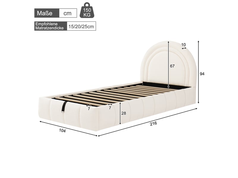  Lit coffre enfant simple 90×200 cm avec rangement hydraulique - okmyhome- tête rembourrée, sans matelas  - Conforama D