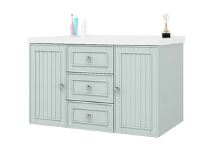 Meuble sous vasque suspendu vert 78 cm avec lavabo en céramique et 3 tiroirs de rangement