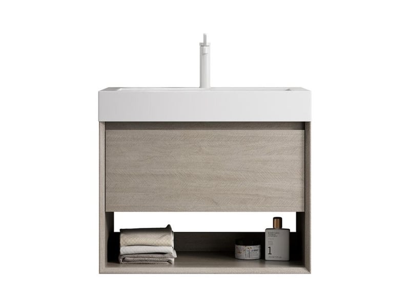  Meuble sous vasque - luz - 70cm - résine - chêne clair - 1 tiroir - 1 étagère 70x46x60cm - Conforama C