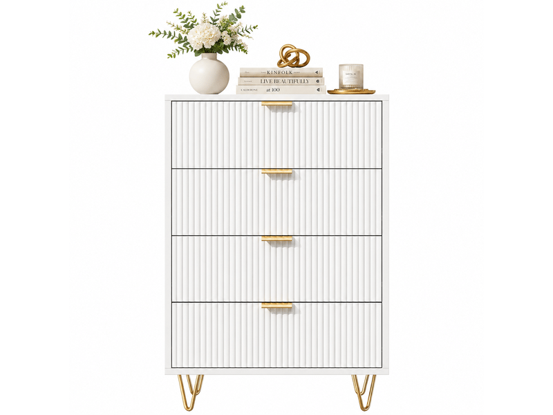 Commode blanche 4 tiroirs, commode chambre meuble de rangement moderne armoire chambre à tiroirs - Conforama A