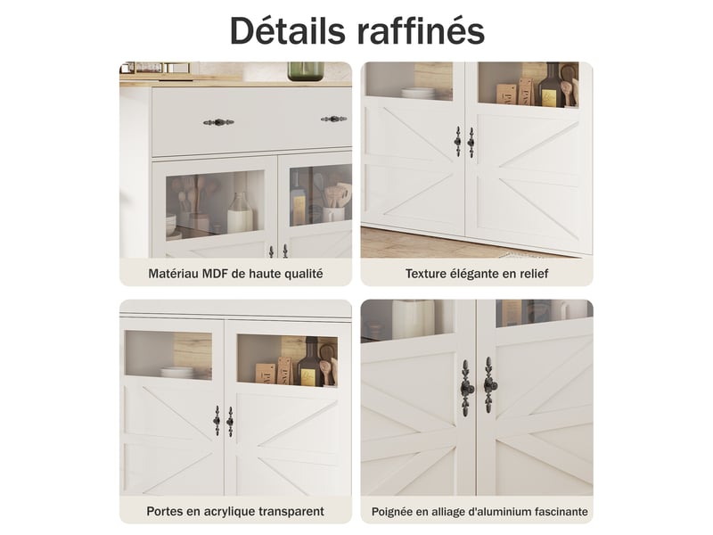 Table de salle à manger extensible avec tiroir, étagères et rotation complète, en mdf blanc, 138×39×104 cm - Conforama E