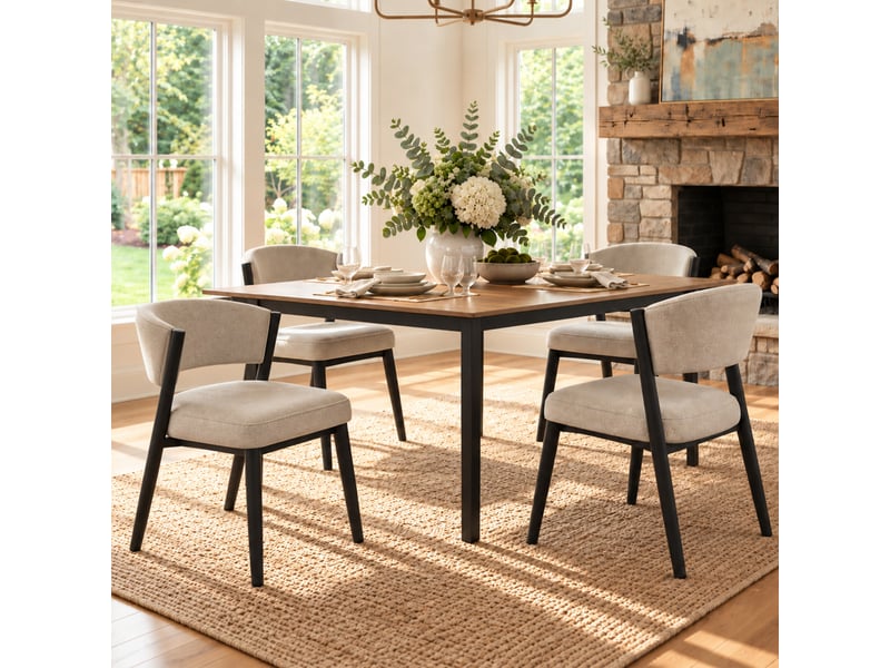  Chaise de salle à manger en tissu chenille avec mousse 25d, dossier incurvé et pieds métalliques, lots de 2, 4 ou 6  - Conforama B