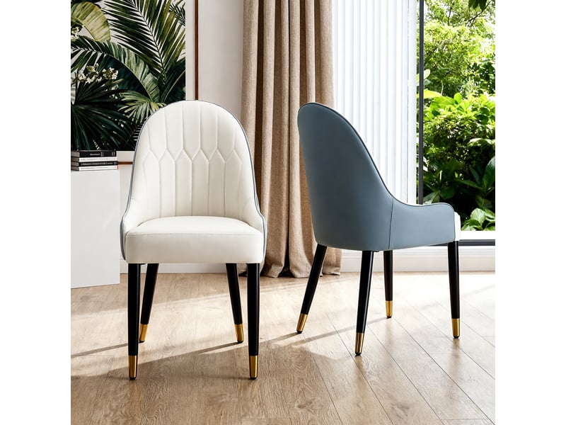 Lot de 2 chaises de salle à manger - 43x44x91 cm - chaises rembourrées bicolores en pu avec pieds en métal - blanc et bleu - Conforama B