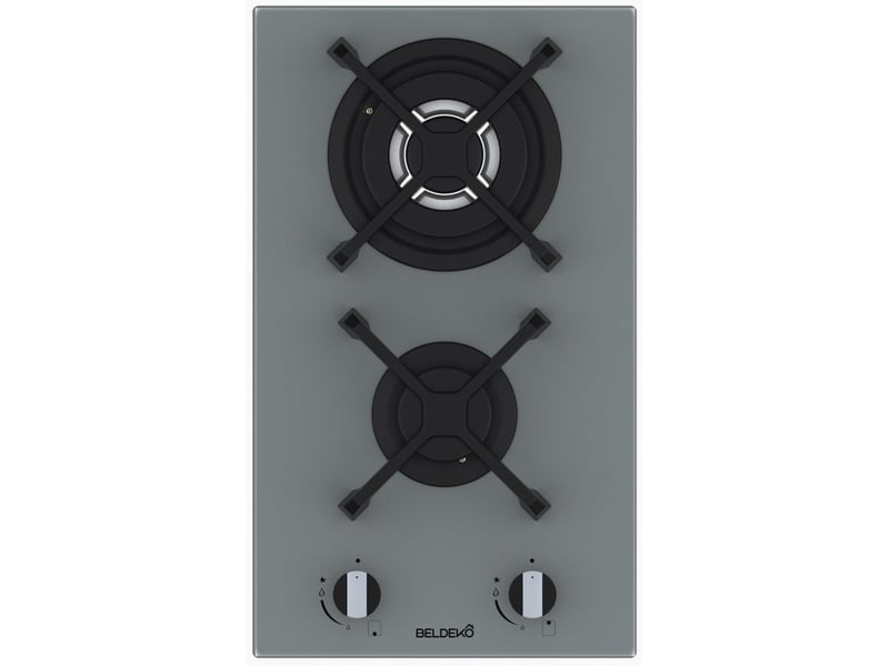 Beldeko plaque gaz 2 feux 5200 w - verre gris - brûleur double couronne - grilles en fonte - marque française  - Conforama B