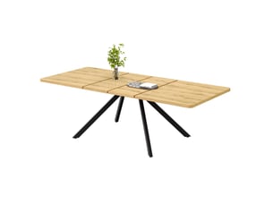 Table de séjour rectangulaire extensible 160200240 x 90 cm, 6 à 10 personnes, pieds en métal, coloris chêne