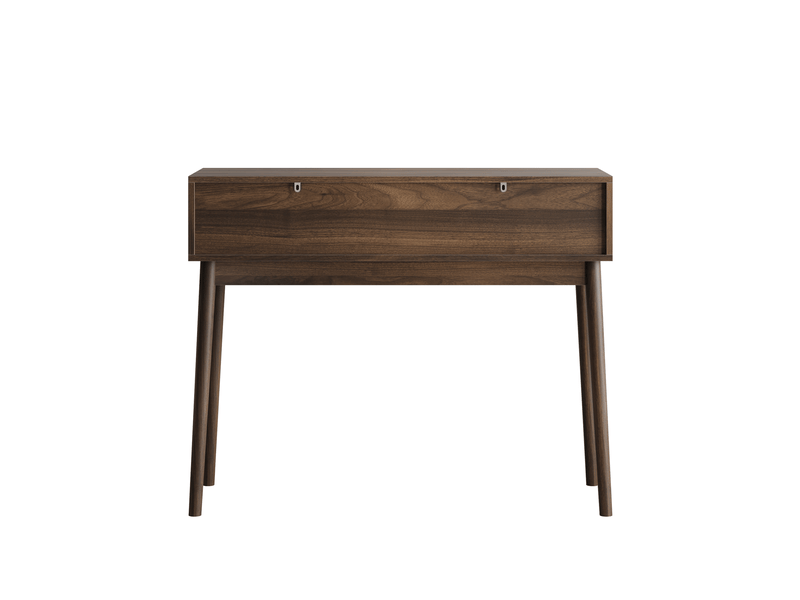  Console 100x35x80 cm – noyer foncé – 2 tiroirs à relief ondulé, rangement et style rétro moderne  - Conforama E