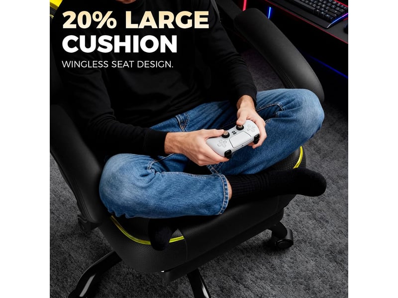  Gtplayer chaise gaming avec repose-pieds et soutien lombaire, réglable, pivotante, 200 kg - jaune ACE-ARMOR-YL-CF - Conforama B