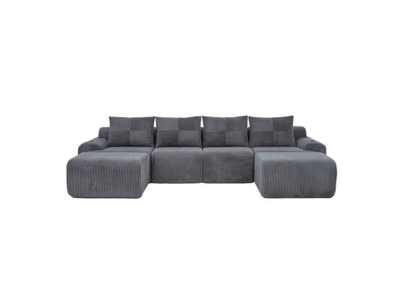  Canapé 4 places droit en velours côtelé gris foncé, largeur 333 cm, avec 2 poufs W2845S00268 - Conforama A