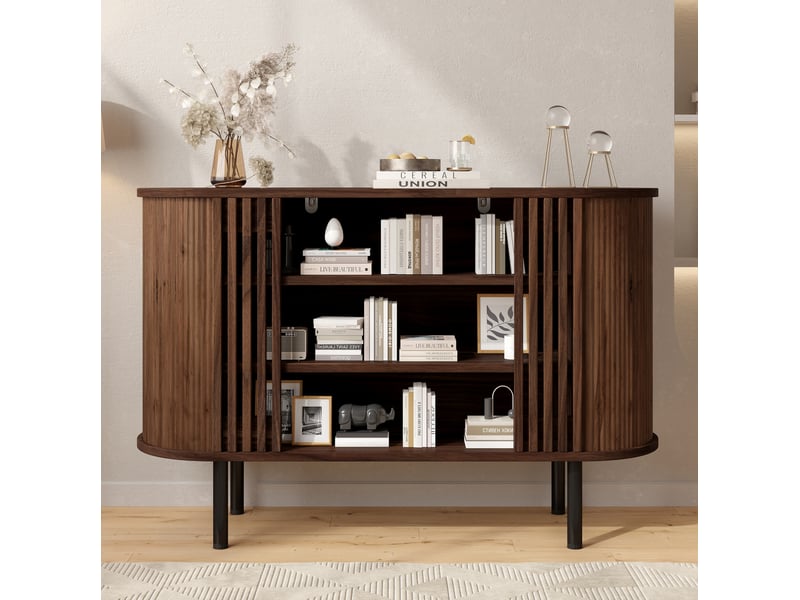 Buffet ouvert 3 compartiments 120 cm coloris noyer evryae - Conforama D