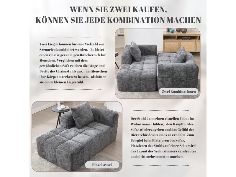  Canapé de salon, canapé moderne – sans montage, avec méridienne, gris, poches latérales  - Conforama W