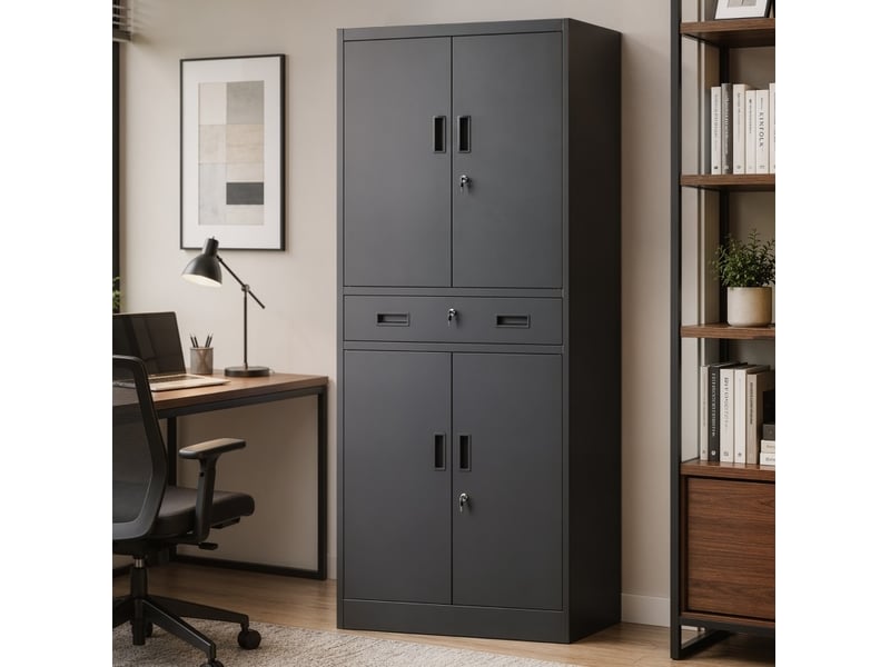  Armoire à outils en métal 75x40x180 cm – noir – portes verrouillables, tiroir et étagères réglables  - Conforama B