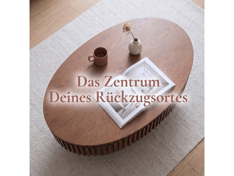  Table basse ovale 98 cm en mdf plaqué bois foncé, rangement caché et finition laquée pour votre salon  - Conforama D