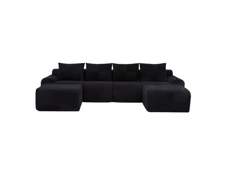  Canapé d'angle panoramique fixe 4 places tissu noir  - Conforama A